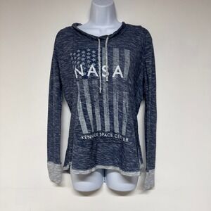 Techstyles Nasa Hoodie Size M Women Long Sleeve Kennedy Space Center Blue